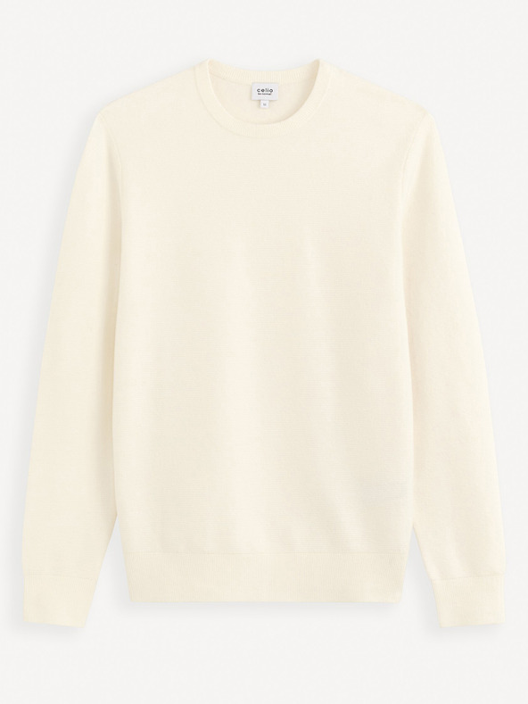 Celio Krémový pánsky základný sveter Celio Felinode