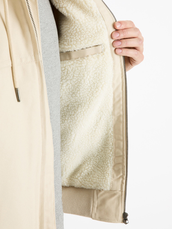 Celio Krémová pánska bunda z umelej kožušiny Celio Fuhoodie