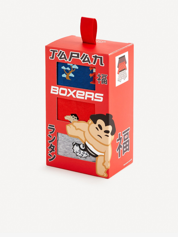 Celio Súprava troch pánskych boxeriek v sivej, modrej a červenej farbe Celio