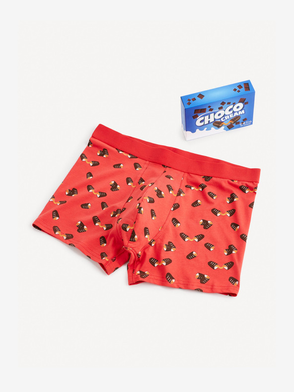 Celio Červené pánske vzorované boxerky Celio Choco