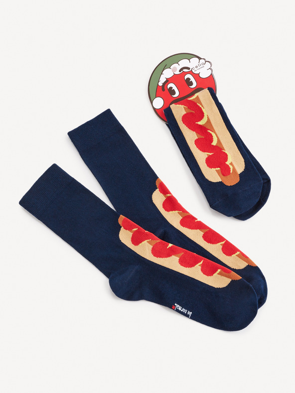 Celio Tmavomodré pánske vzorované ponožky Celio Hot Dog