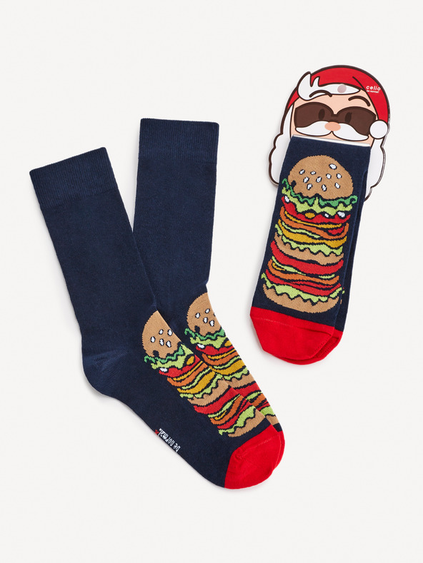 Celio Tmavomodré pánske vzorované ponožky Celio Burger
