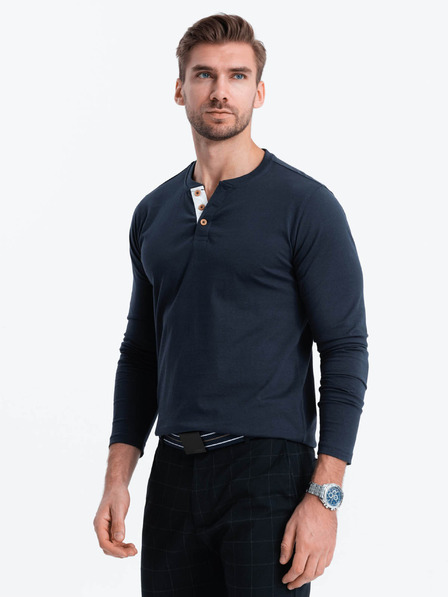 Ombre Clothing Tmavomodrá pánska polokošeľa na gombíky Ombre Clothing HENLEY