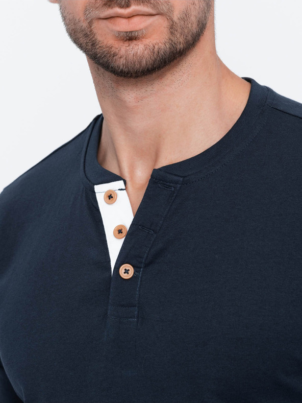 Ombre Clothing Tmavomodrá pánska polokošeľa na gombíky Ombre Clothing HENLEY