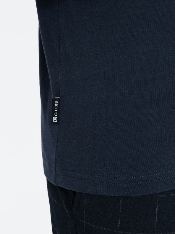 Ombre Clothing Tmavomodrá pánska polokošeľa na gombíky Ombre Clothing HENLEY