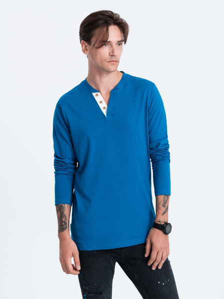 Ombre Clothing Modrá pánska košeľa na gombíky Ombre Clothing HENLEY