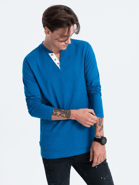 Ombre Clothing Modrá pánska košeľa na gombíky Ombre Clothing HENLEY