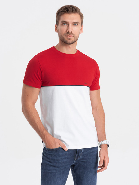 Ombre Clothing Bielo-červené pánske tričko Ombre Clothing