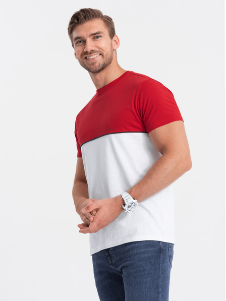 Ombre Clothing Bielo-červené pánske tričko Ombre Clothing