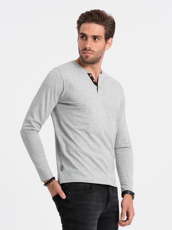 Ombre Clothing Šedé pánske tričko na gombíky Ombre Clothing HENLEY