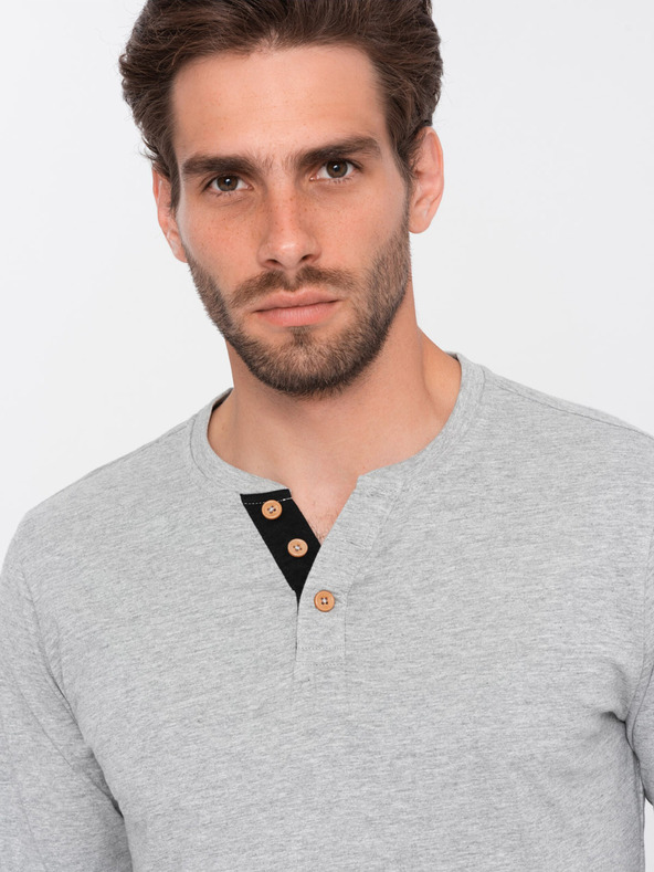 Ombre Clothing Šedé pánske tričko na gombíky Ombre Clothing HENLEY