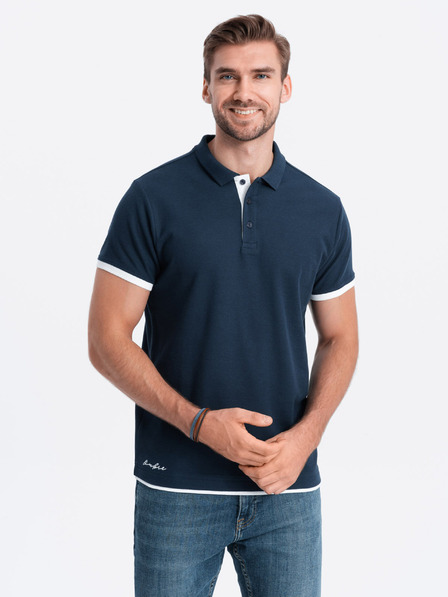 Ombre Clothing Tmavomodré pánske polo tričko Ombre Clothing