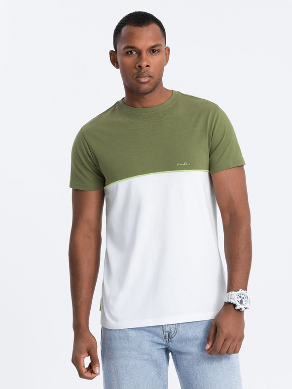 Ombre Clothing Bielo-zelená pánska košeľa Ombre Clothing