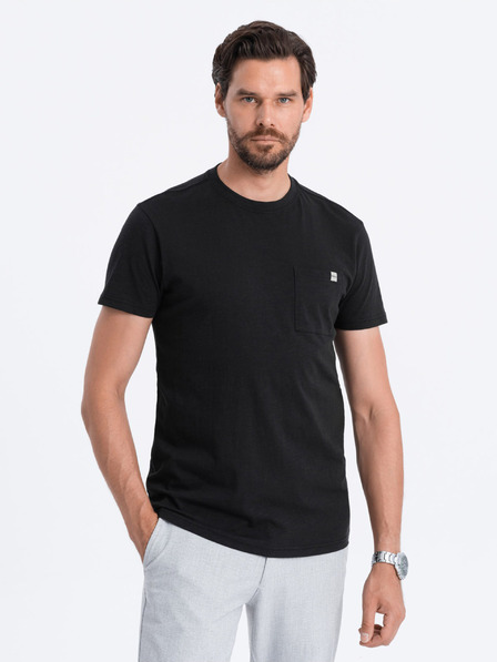 Ombre Clothing Čierne pánske základné tričko s vreckom Ombre Clothing