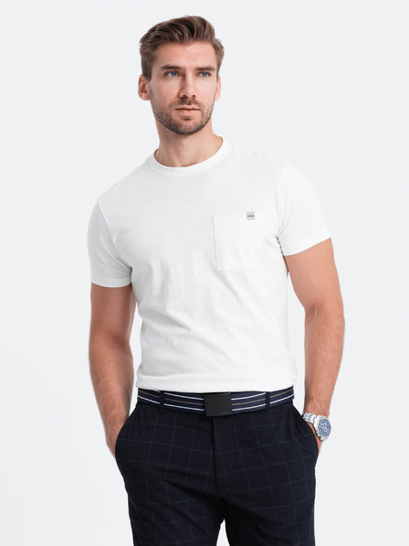Ombre Clothing Krémové pánske tričko s vreckom Ombre Clothing