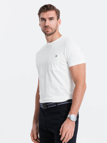 Ombre Clothing Krémové pánske tričko s vreckom Ombre Clothing