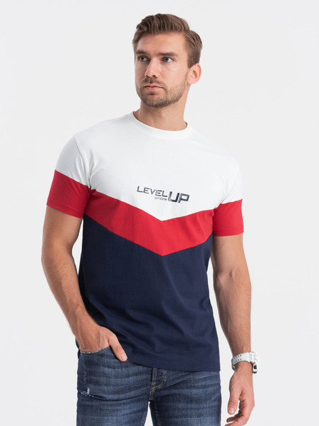 Ombre Clothing Červeno-modré pánske základné tričko s nápisom Ombre Clothing