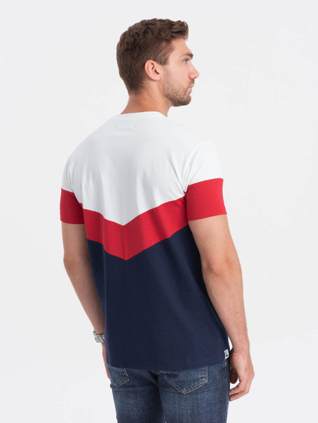 Ombre Clothing Červeno-modré pánske základné tričko s nápisom Ombre Clothing