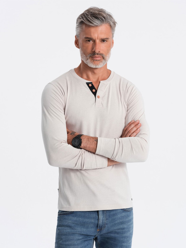Ombre Clothing Svetlošedé pánske tričko na gombíky Ombre Clothing HENLEY