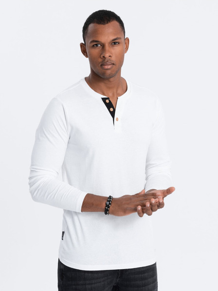 Ombre Clothing Biela pánska košeľa na gombíky Ombre Clothing HENLEY