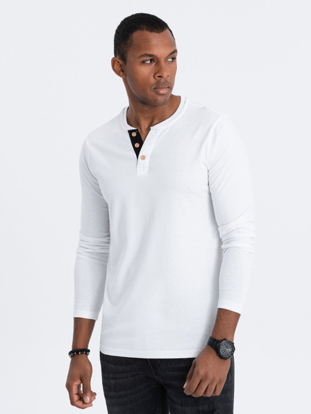 Ombre Clothing Biela pánska košeľa na gombíky Ombre Clothing HENLEY