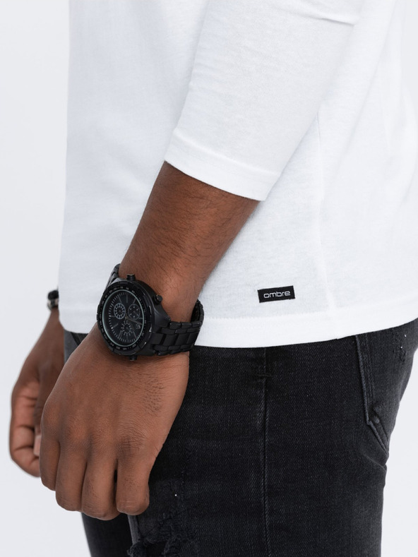 Ombre Clothing Biela pánska košeľa na gombíky Ombre Clothing HENLEY