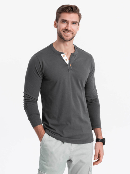 Ombre Clothing Tmavosivá pánska košeľa na gombíky Ombre Clothing HENLEY