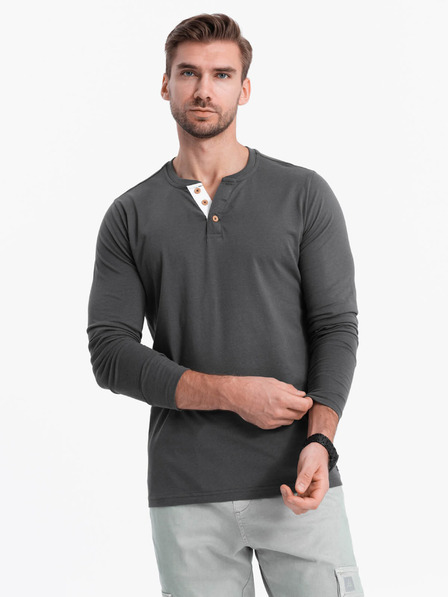 Ombre Clothing Tmavosivá pánska košeľa na gombíky Ombre Clothing HENLEY
