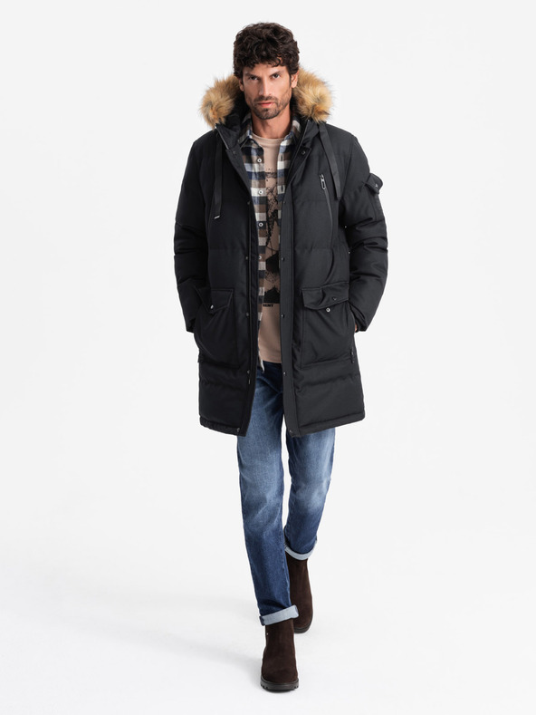 Ombre Clothing Pánska dlhá bunda parka s kapucňou Ombre Clothing