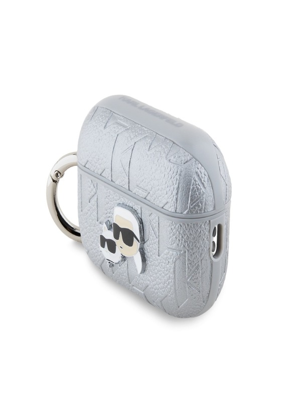 Karl Lagerfeld PU Embosované puzdro Karl a Choupette Heads pre AirPods Pro 2 Silver Karl Lagerfeld