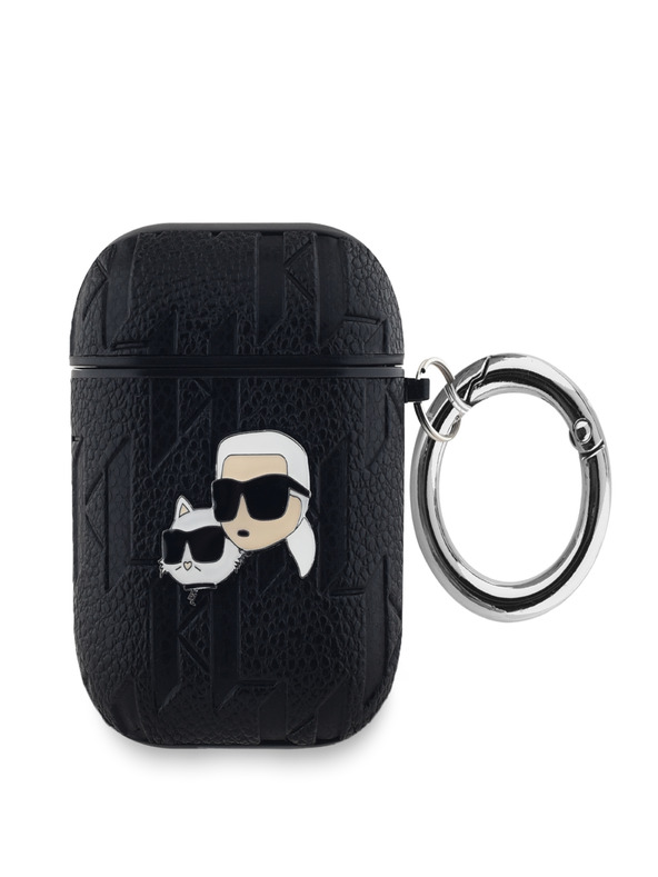 Karl Lagerfeld Karl Lagerfeld PU puzdro s reliéfnymi hlavami Karla a Choupette pre AirPods 1/2 čierne
