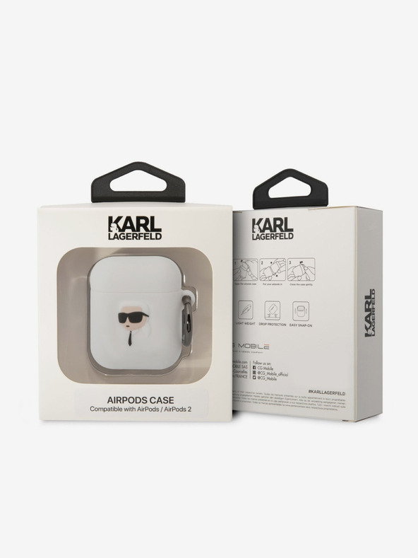 Karl Lagerfeld 3D Logo NFT Karl Head Silikónové puzdro na Airpods 1/2 Biele Karl Lagerfeld