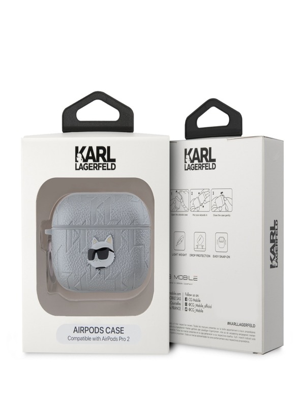 Karl Lagerfeld Karl Lagerfeld PU Embossed Choupette Head Case pre AirPods Pro 2 Silver