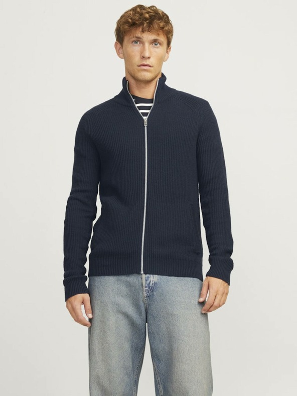 Jack & Jones Tmavomodrý pánsky sveter Jack & Jones na zips