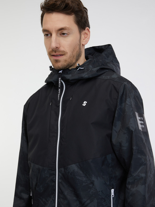 Sam 73 Čierna pánska ľahká vzorovaná bunda SAM 73 Antonio