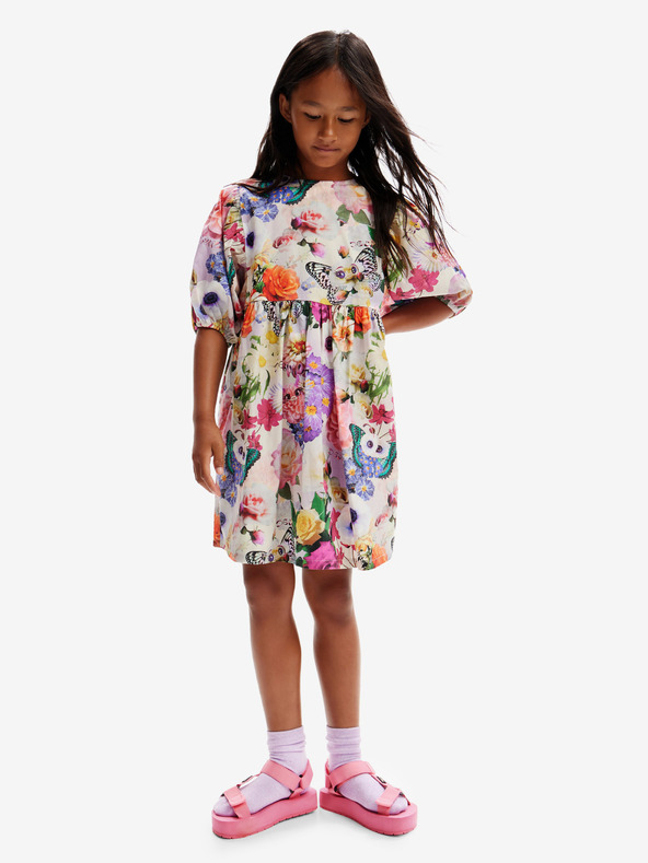 Desigual Fialovo-krémové dievčenské kvetinové šaty Desigual Akira