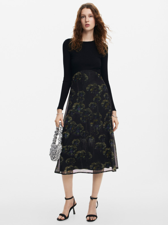 Desigual Desigual Tmavé dámske kvetinové šaty Pensee Lacroix