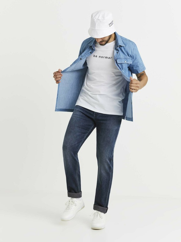 Celio Modrá pánska džínsová košeľa s vreckami Celio