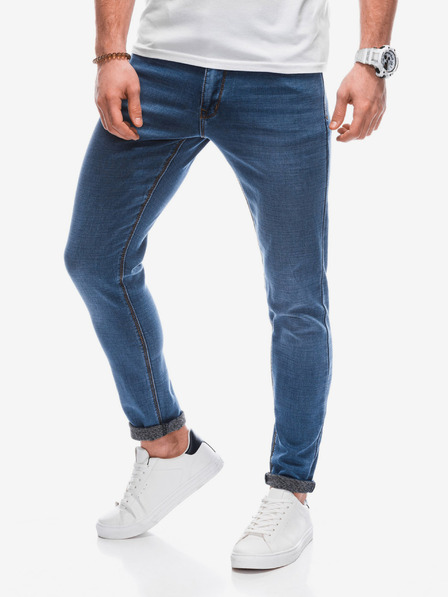 Edoti Modré pánske slim fit džínsy Edoti