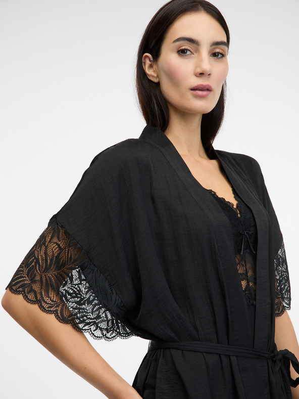 Orsay Čierny dámsky saténový župan ORSAY