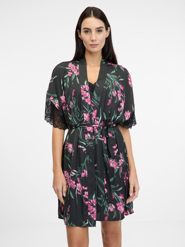 Orsay Čierny dámsky saténový župan ORSAY