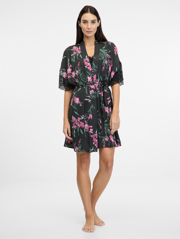 Orsay Čierny dámsky saténový župan ORSAY