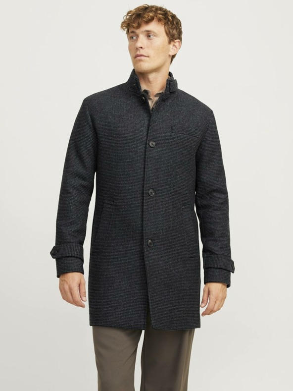 Jack & Jones Tmavo šedý pánsky vlnený kabát Jack & Jones