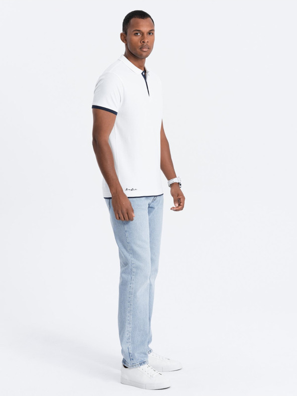 Ombre Clothing Biele pánske polo tričko Ombre Clothing