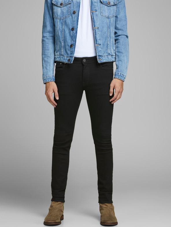 Jack & Jones Čierne pánske džínsy úzkeho strihu Jack & Jones Liam