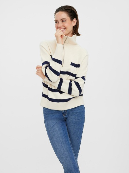 Vero Moda Modro-smetanový pruhovaný sveter VERO MODA Saba