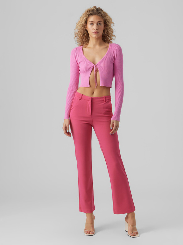 Vero Moda Ružový dámsky krátky rebrovaný sveter VERO MODA Glory