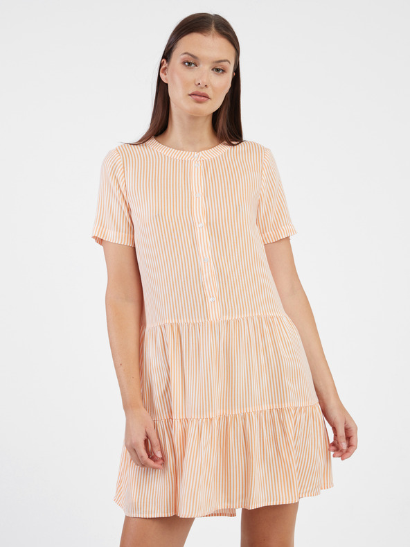 Vero Moda Oranžové dámske prúžkované košeľové šaty VERO MODA Bumpy