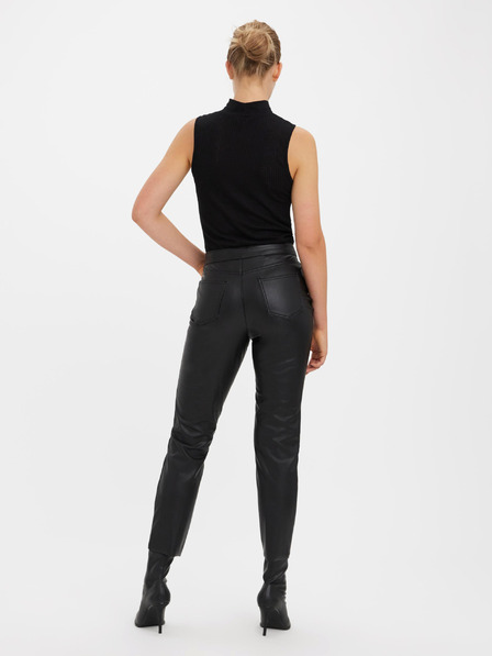 Vero Moda Čierne dámske kožené nohavice VERO MODA Brenda