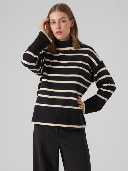 Vero Moda Čierny dámsky pruhovaný sveter VERO MODA Saba